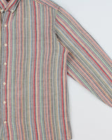 Vintage J.Crew Multicolour Striped Linen Blend Regular Fit Long Sleeve Shirt - L