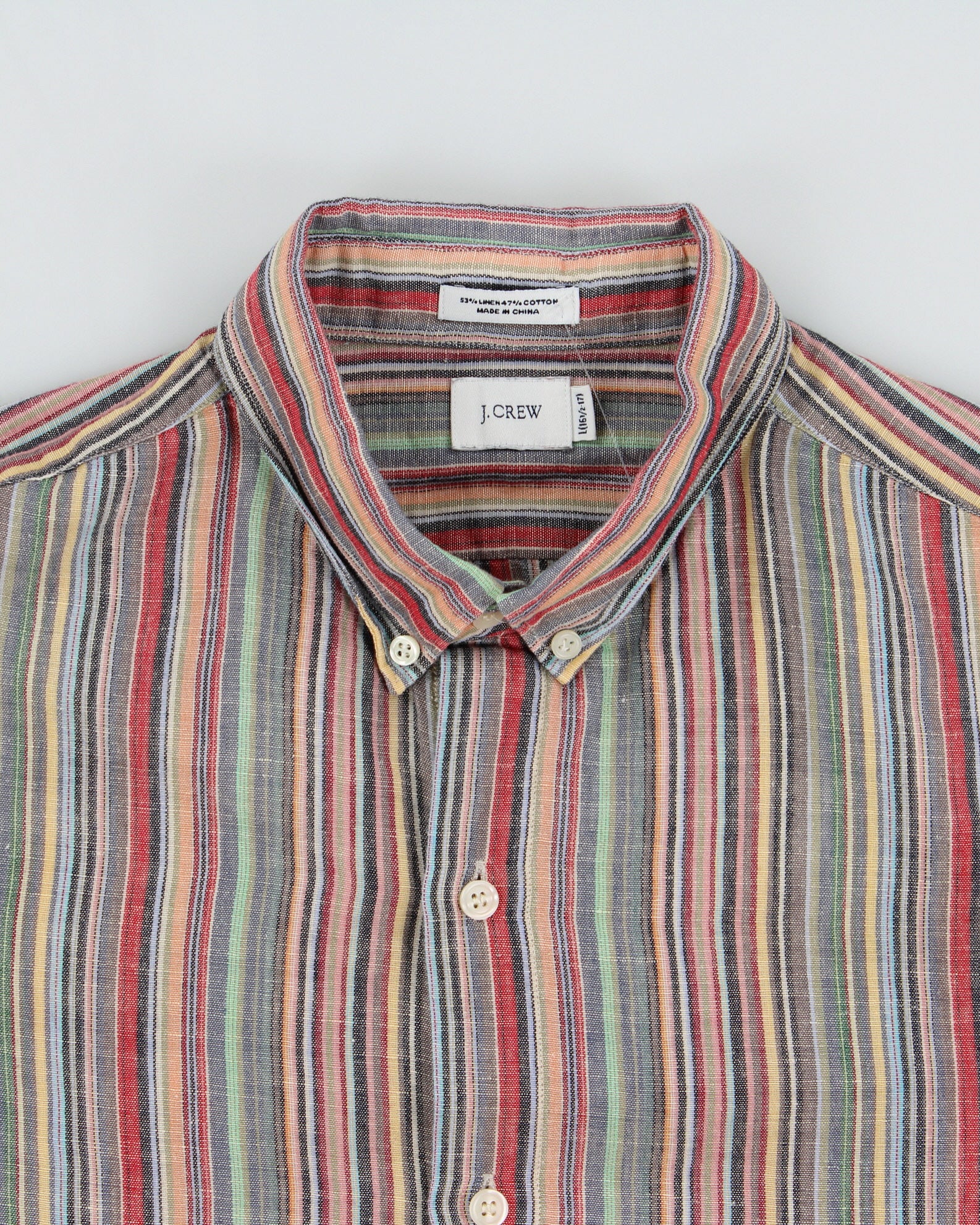 Vintage J.Crew Multicolour Striped Linen Blend Regular Fit Long Sleeve Shirt - L