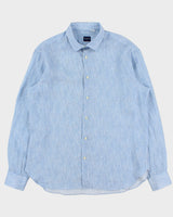 Vintage Culturata Sky Blue Sketch Striped Linen Relaxed Fit Long Sleeve Shirt - XL