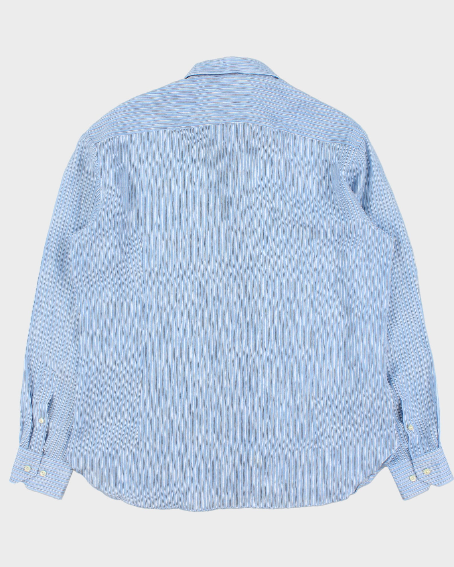 Vintage Culturata Sky Blue Sketch Striped Linen Relaxed Fit Long Sleeve Shirt - XL