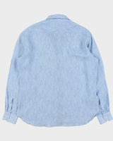 Vintage Culturata Sky Blue Sketch Striped Linen Relaxed Fit Long Sleeve Shirt - XL