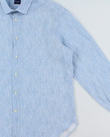Vintage Culturata Sky Blue Sketch Striped Linen Relaxed Fit Long Sleeve Shirt - XL