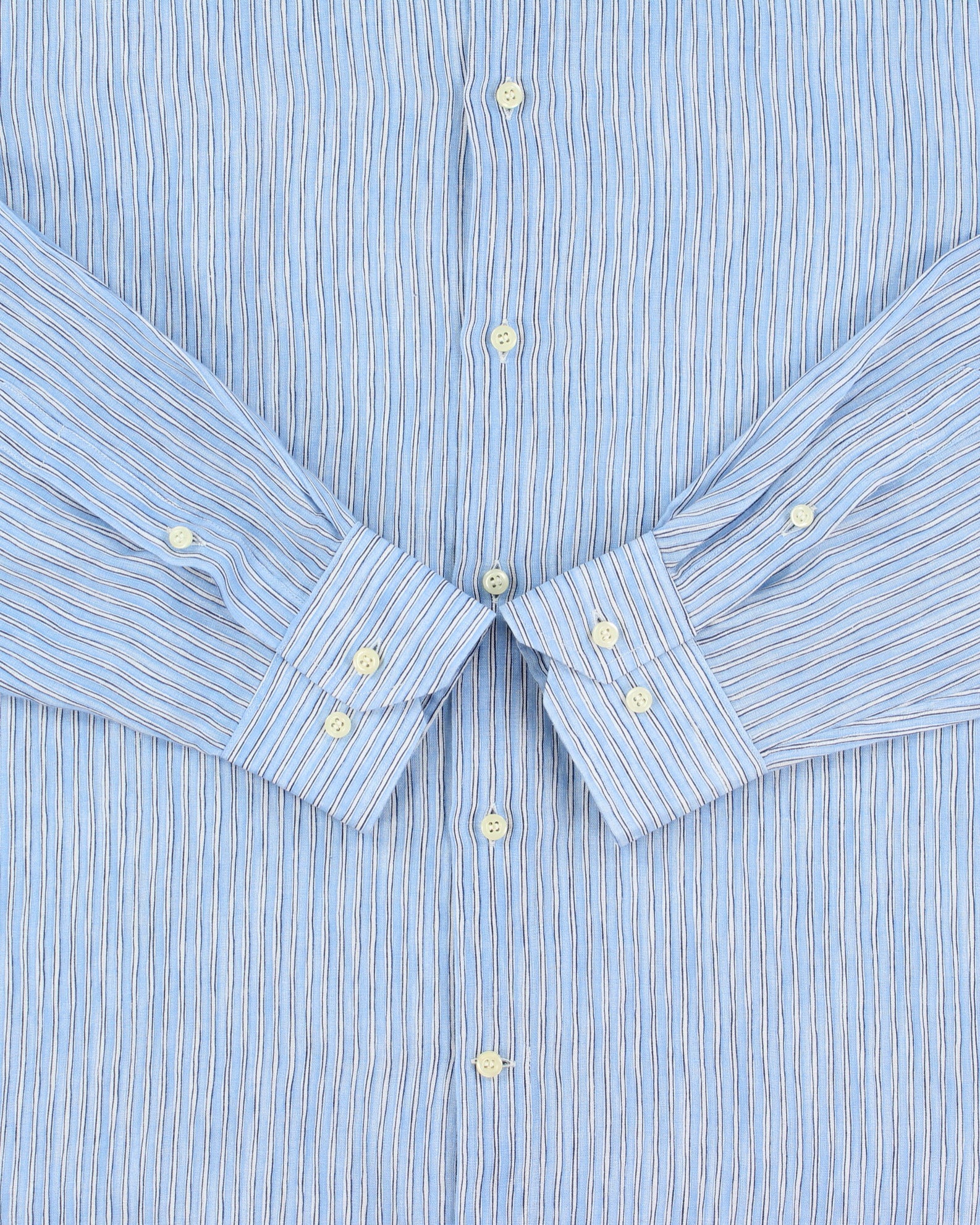 Vintage Culturata Sky Blue Sketch Striped Linen Relaxed Fit Long Sleeve Shirt - XL