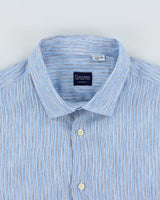 Vintage Culturata Sky Blue Sketch Striped Linen Relaxed Fit Long Sleeve Shirt - XL