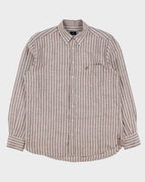 Vintage Bugatti Cafe Brown Striped Linen Relaxed Fit Long Sleeve Shirt - M