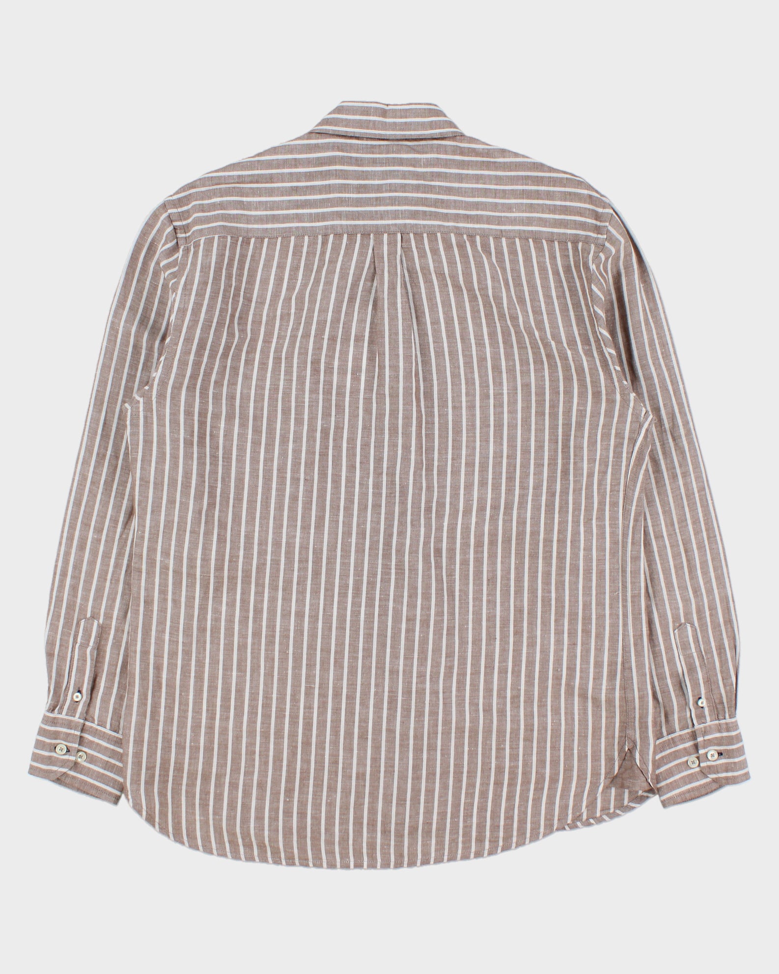 Vintage Bugatti Cafe Brown Striped Linen Relaxed Fit Long Sleeve Shirt - M