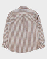 Vintage Bugatti Cafe Brown Striped Linen Relaxed Fit Long Sleeve Shirt - M