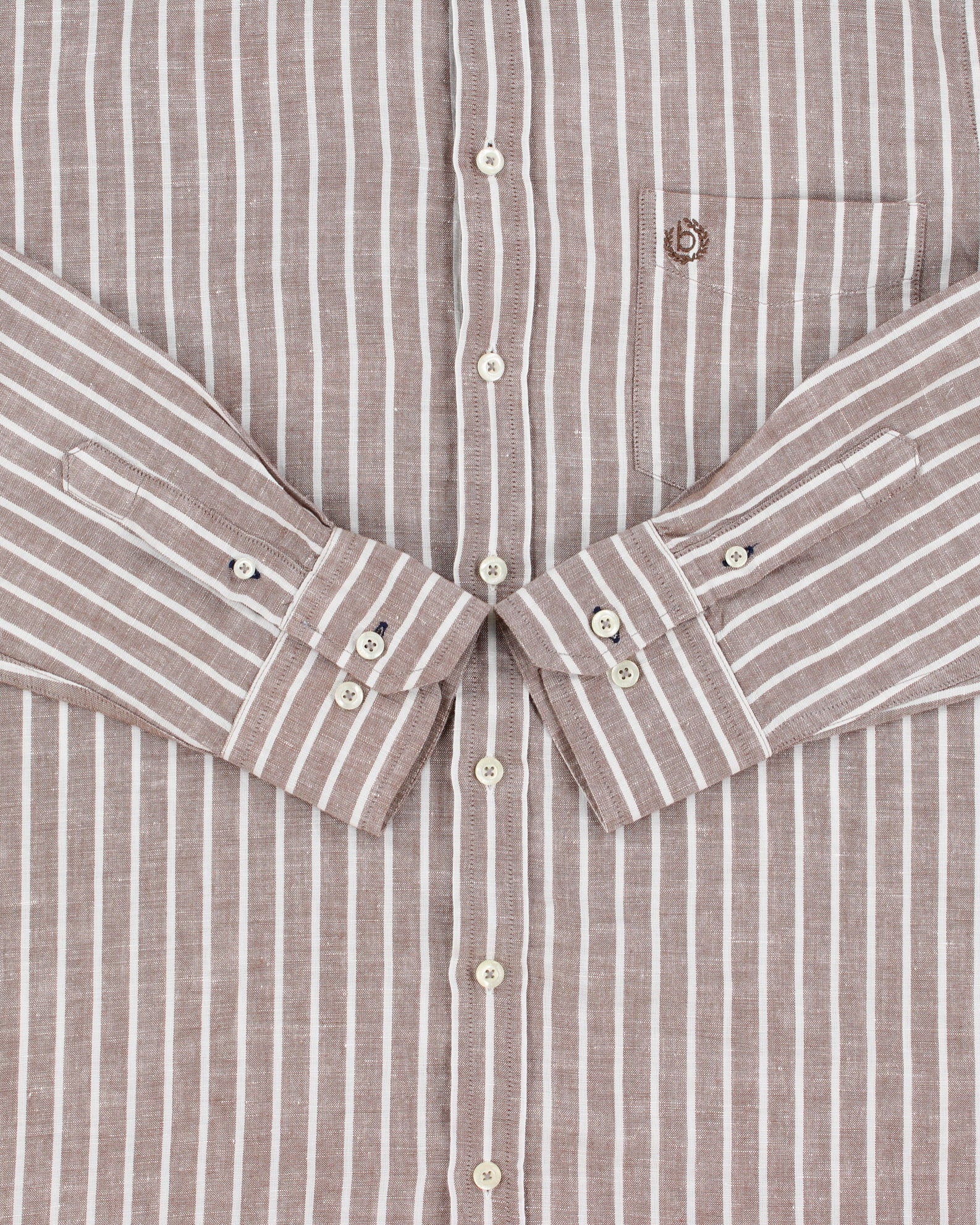 Vintage Bugatti Cafe Brown Striped Linen Relaxed Fit Long Sleeve Shirt - M