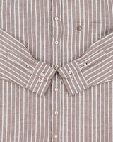 Vintage Bugatti Cafe Brown Striped Linen Relaxed Fit Long Sleeve Shirt - M