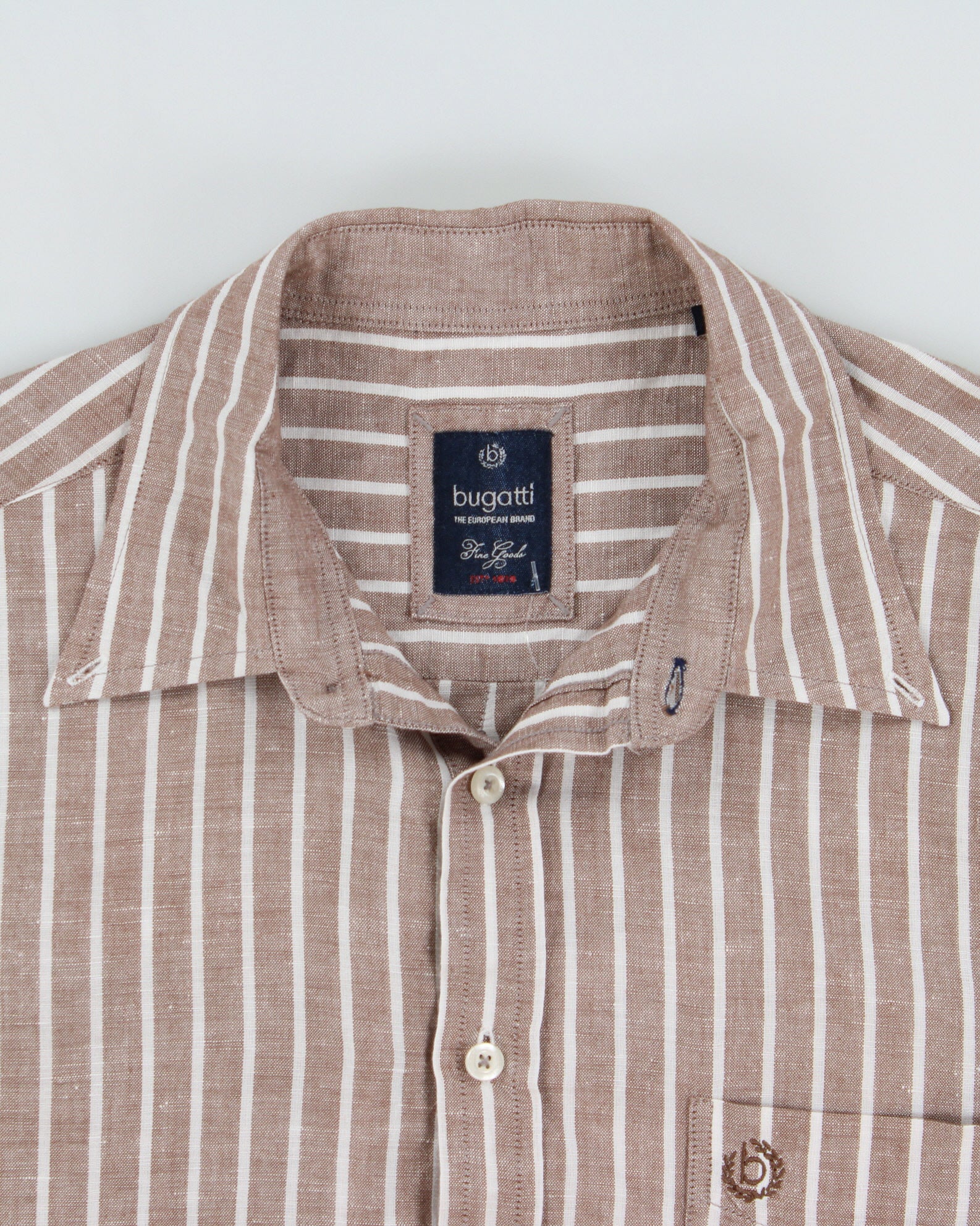 Vintage Bugatti Cafe Brown Striped Linen Relaxed Fit Long Sleeve Shirt - M