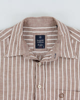 Vintage Bugatti Cafe Brown Striped Linen Relaxed Fit Long Sleeve Shirt - M