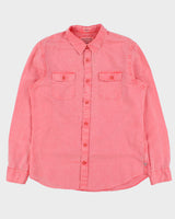 Vintage Guess Acid Wash Pink Linen Blend Regular Fit Long Sleeve Logan Shirt - M