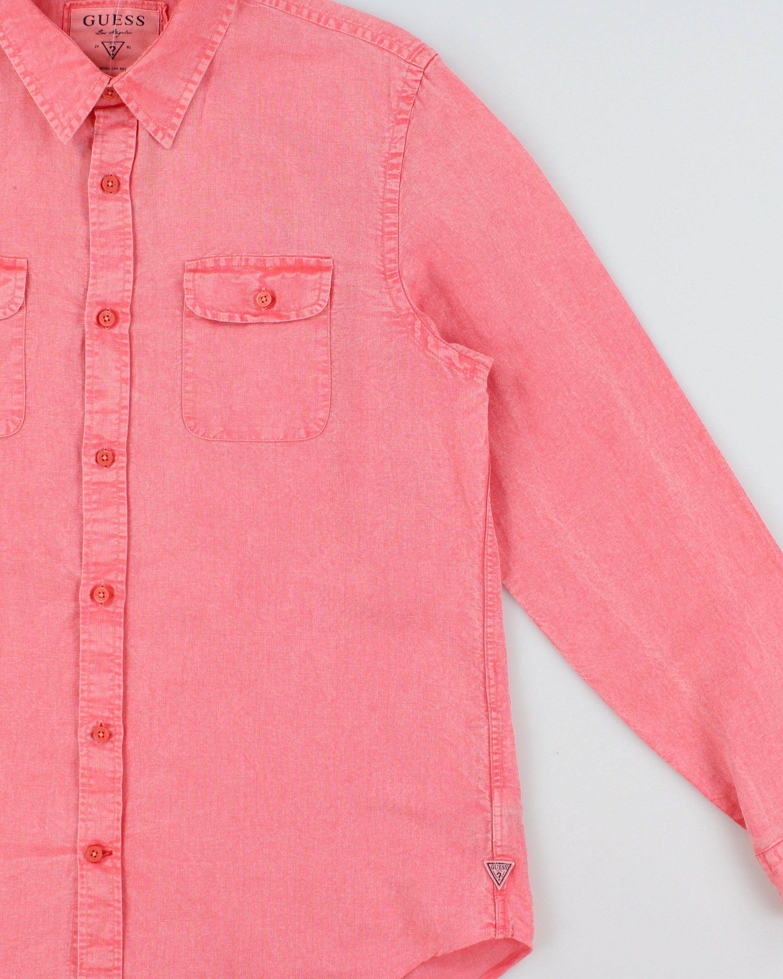 Vintage Guess Acid Wash Pink Linen Blend Regular Fit Long Sleeve Logan Shirt - M