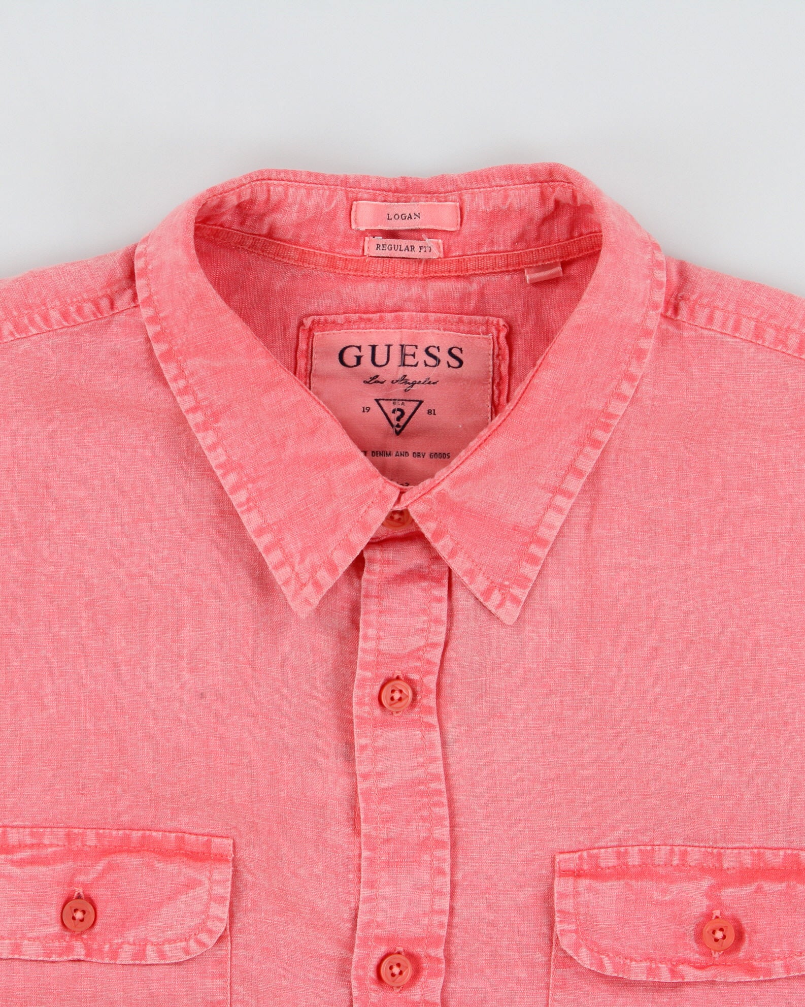 Vintage Guess Acid Wash Pink Linen Blend Regular Fit Long Sleeve Logan Shirt - M