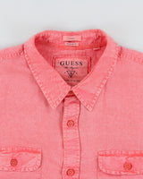 Vintage Guess Acid Wash Pink Linen Blend Regular Fit Long Sleeve Logan Shirt - M