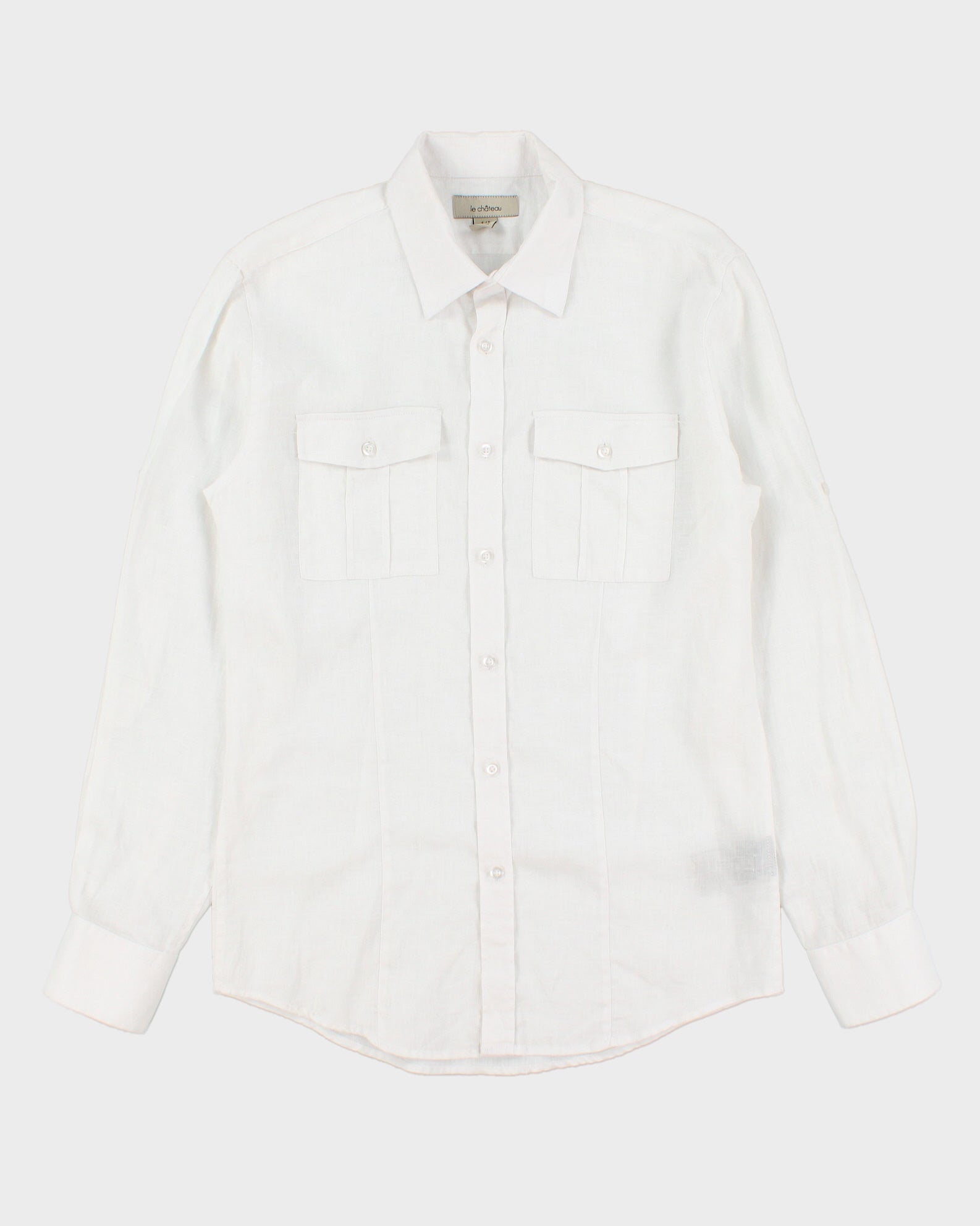 Vintage Y2K 00s Le Chateau White Ocean Wash Linen Long Sleeve Pocket Shirt - S