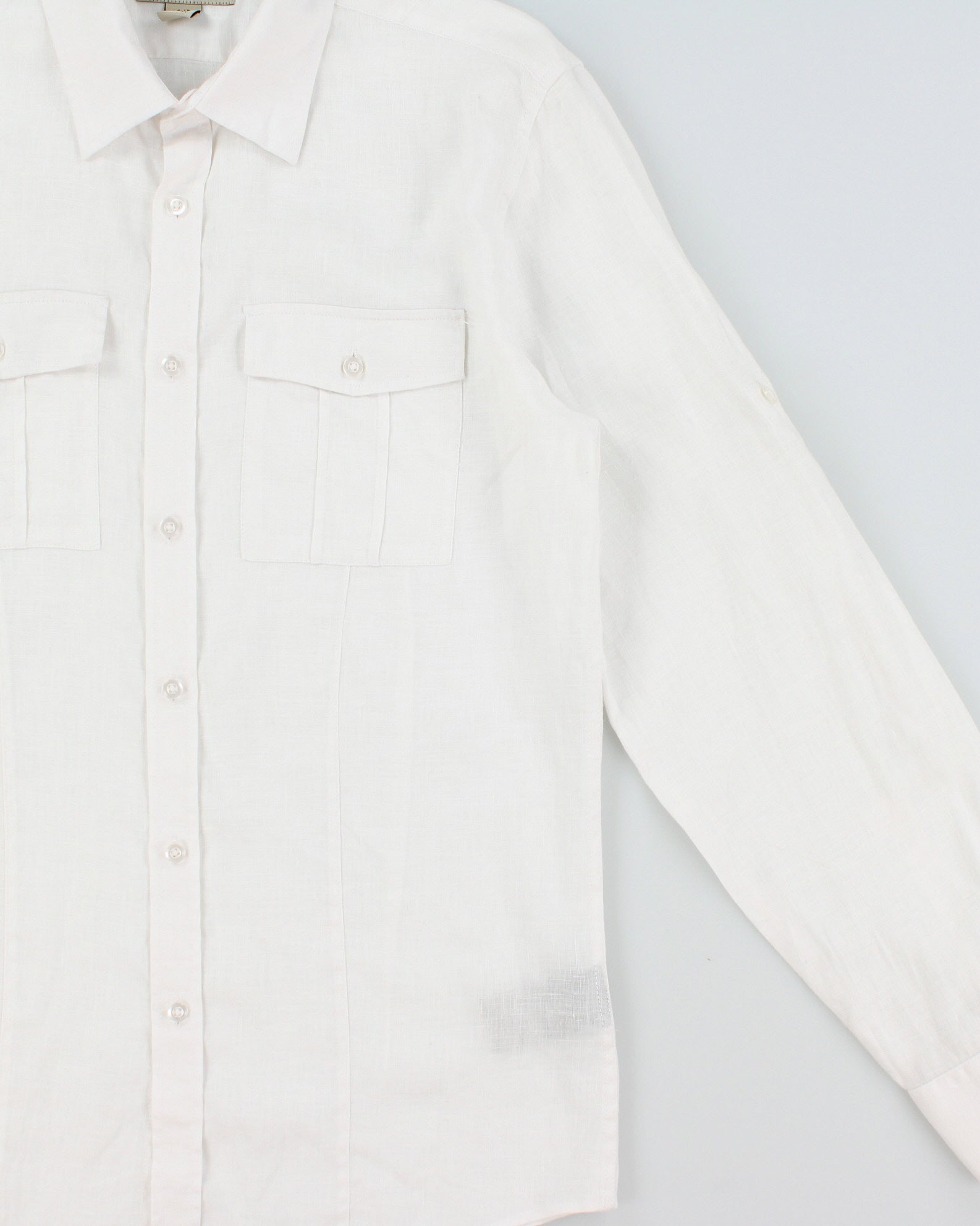 Vintage Y2K 00s Le Chateau White Ocean Wash Linen Long Sleeve Pocket Shirt - S