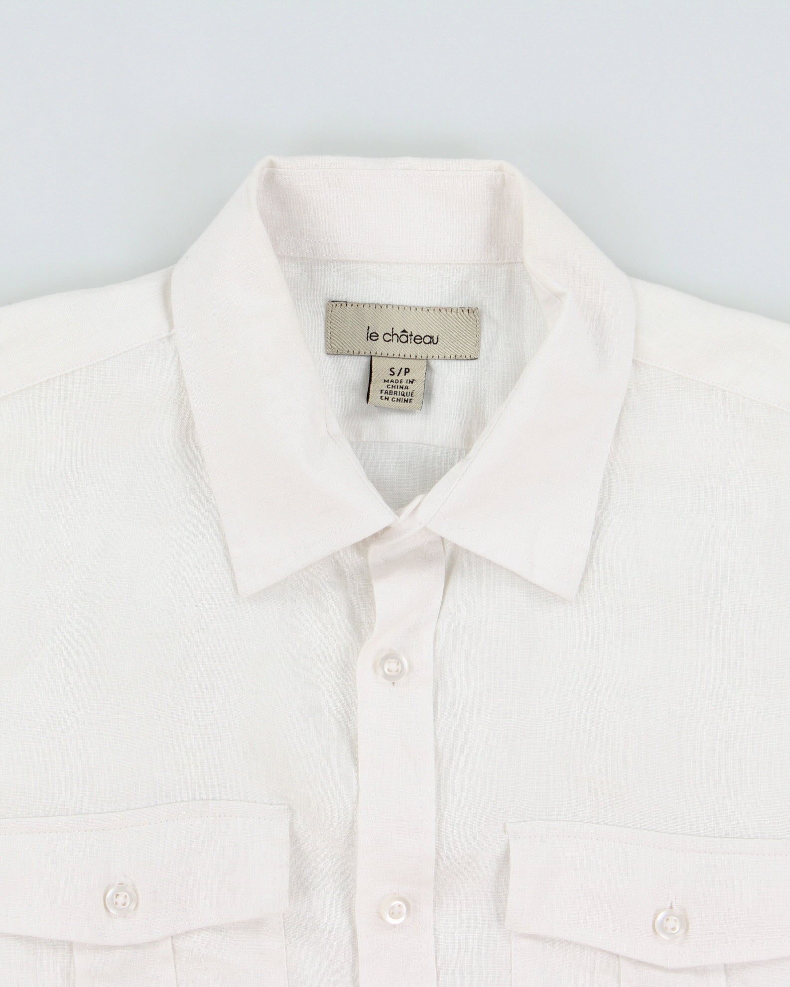 Vintage Y2K 00s Le Chateau White Ocean Wash Linen Long Sleeve Pocket Shirt - S