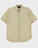 Vintage Y2K 00s Tommy Hilfiger Sage Ocean Wash Linen Regular Fit Short Sleeve Pocket Shirt - M