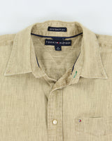 Vintage Y2K 00s Tommy Hilfiger Sage Ocean Wash Linen Regular Fit Short Sleeve Pocket Shirt - M
