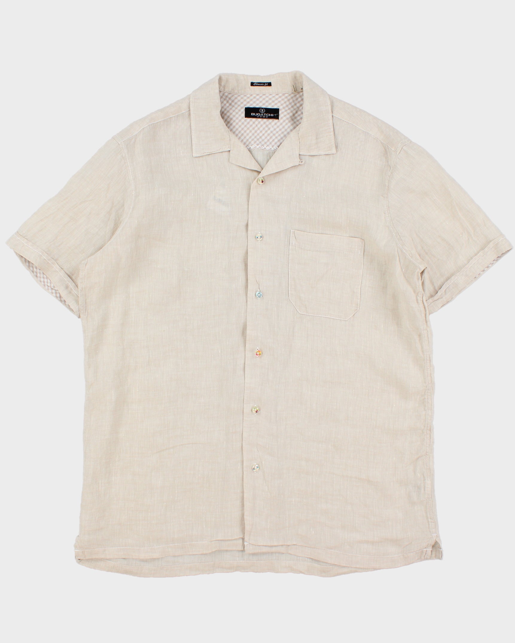 Vintage Bugatchi Uomo Ocean Wash Linen Classic Fit Short Sleeve Cuban Collared Shirt - XL