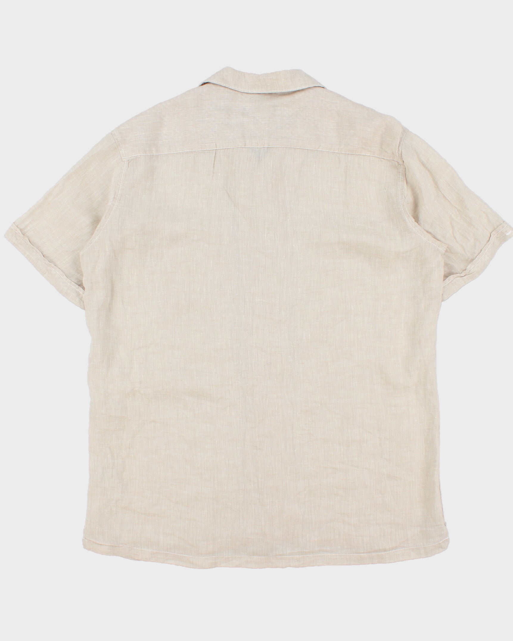 Vintage Bugatchi Uomo Ocean Wash Linen Classic Fit Short Sleeve Cuban Collared Shirt - XL
