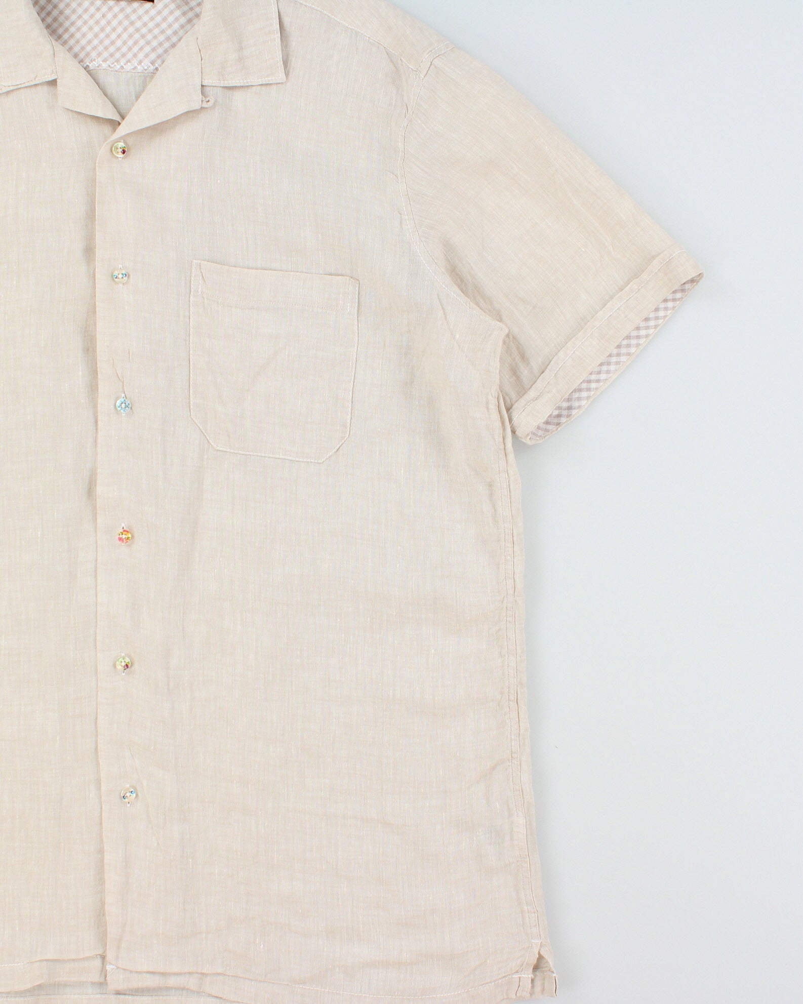 Vintage Bugatchi Uomo Ocean Wash Linen Classic Fit Short Sleeve Cuban Collared Shirt - XL