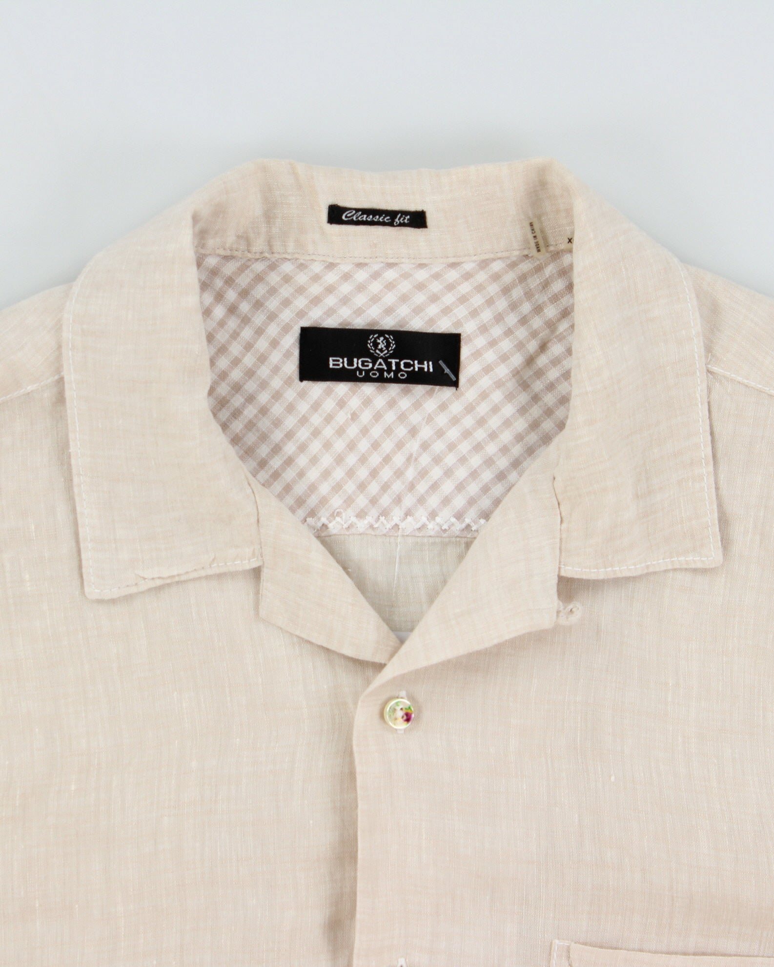 Vintage Bugatchi Uomo Ocean Wash Linen Classic Fit Short Sleeve Cuban Collared Shirt - XL