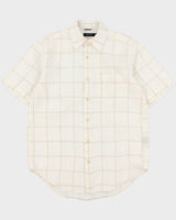 Vintage Y2K 00s Nautica Cream Windowpane Check Ocean Wash Linen Relaxed Fit Short Sleeve Shirt - S