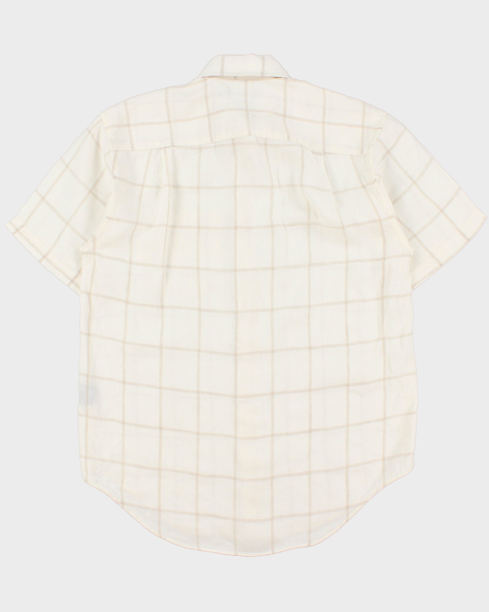 Vintage Y2K 00s Nautica Cream Windowpane Check Ocean Wash Linen Relaxed Fit Short Sleeve Shirt - S