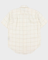 Vintage Y2K 00s Nautica Cream Windowpane Check Ocean Wash Linen Relaxed Fit Short Sleeve Shirt - S
