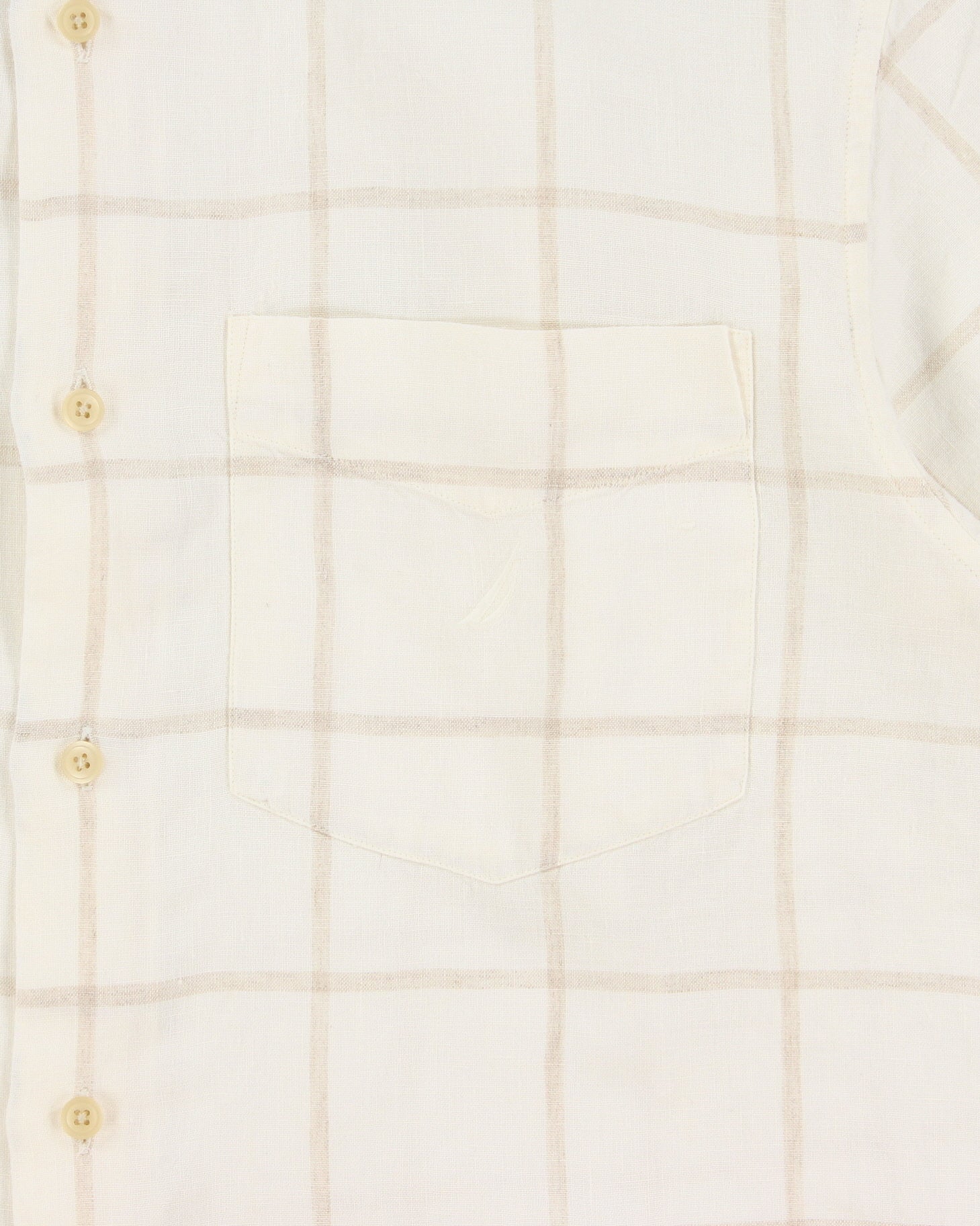 Vintage Y2K 00s Nautica Cream Windowpane Check Ocean Wash Linen Relaxed Fit Short Sleeve Shirt - S