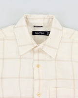 Vintage Y2K 00s Nautica Cream Windowpane Check Ocean Wash Linen Relaxed Fit Short Sleeve Shirt - S