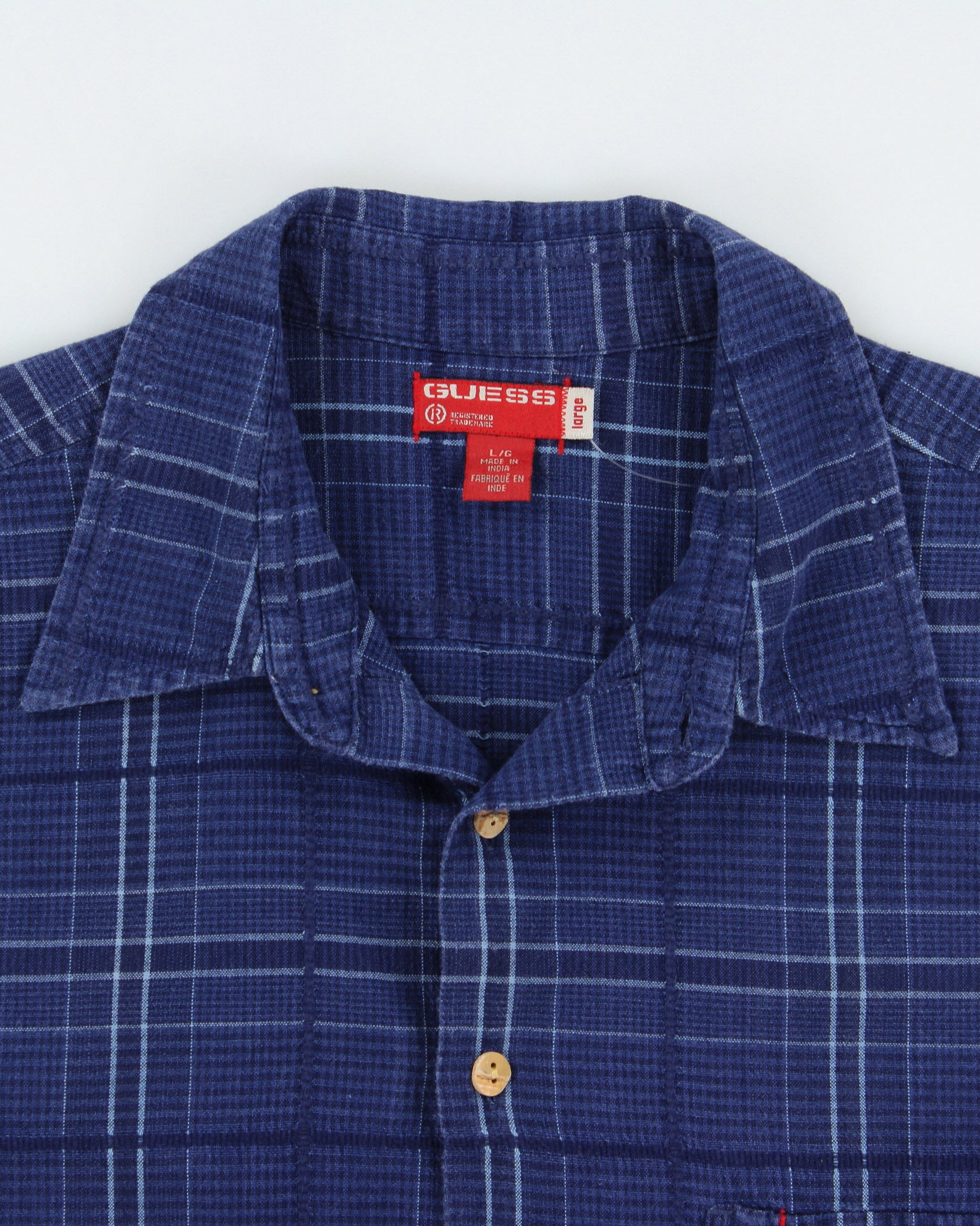 Vintage Y2K 00s Guess Plaid Exposed Hem Short Sleeve Flap Pocket Shirt - L
