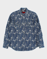 Vintage Y2K 00s Dog House Japan Patch Denim Pearl Snap Button Long Sleeve Western Shirt - M