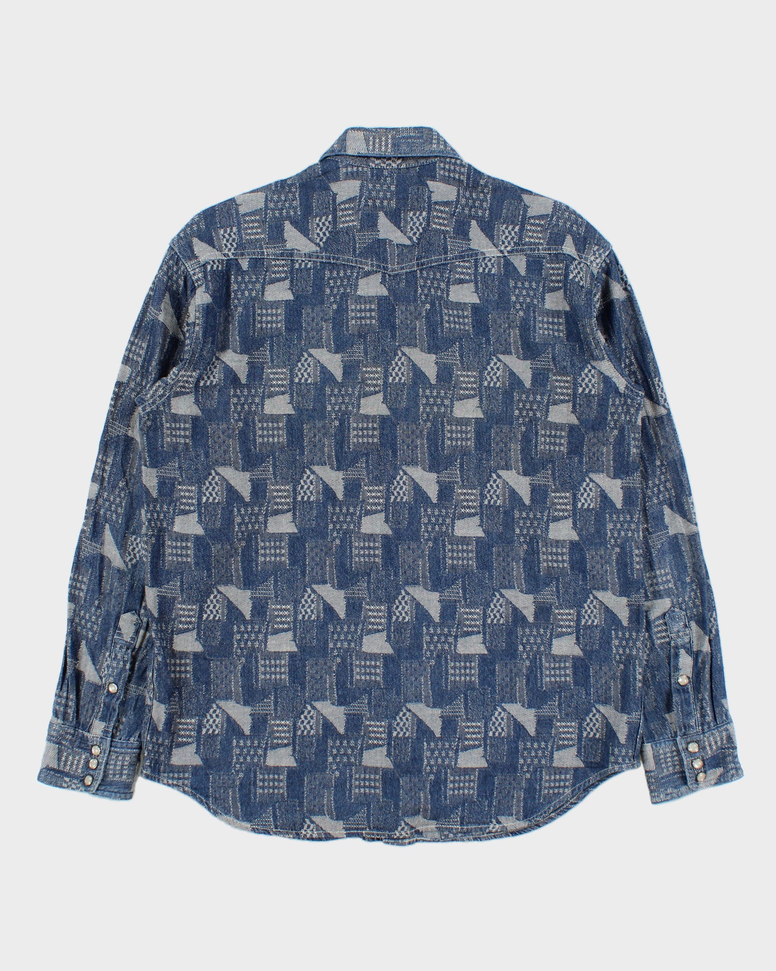 Vintage Y2K 00s Dog House Japan Patch Denim Pearl Snap Button Long Sleeve Western Shirt - M
