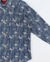 Vintage Y2K 00s Dog House Japan Patch Denim Pearl Snap Button Long Sleeve Western Shirt - M