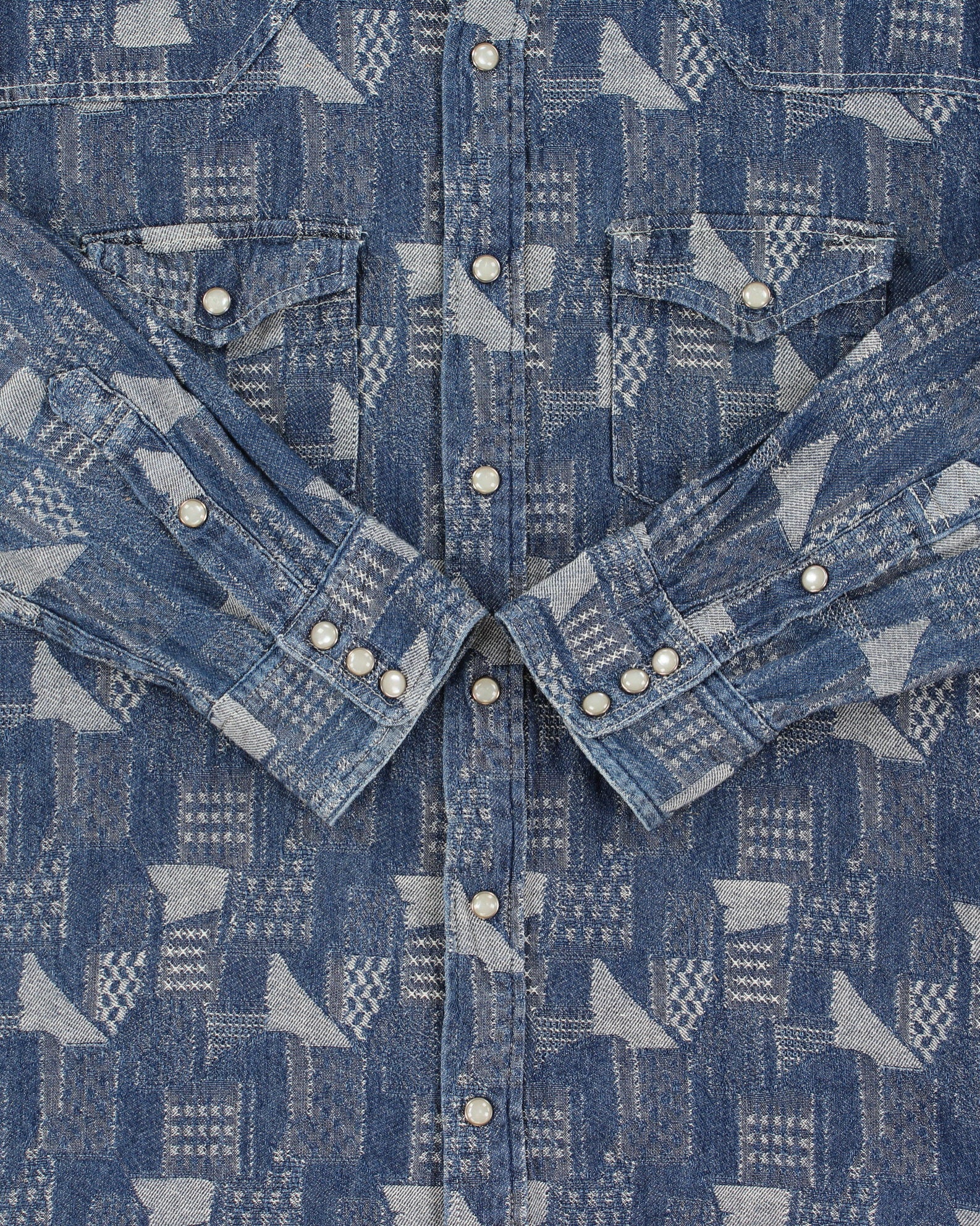 Vintage Y2K 00s Dog House Japan Patch Denim Pearl Snap Button Long Sleeve Western Shirt - M