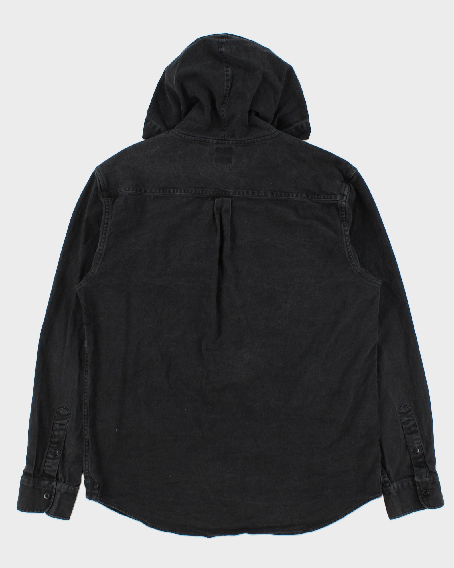 Vintage Stussy Black Denim Snap Button Long Sleeve Hooded Over Shirt - XL