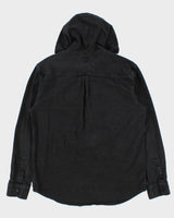 Vintage Stussy Black Denim Snap Button Long Sleeve Hooded Over Shirt - XL