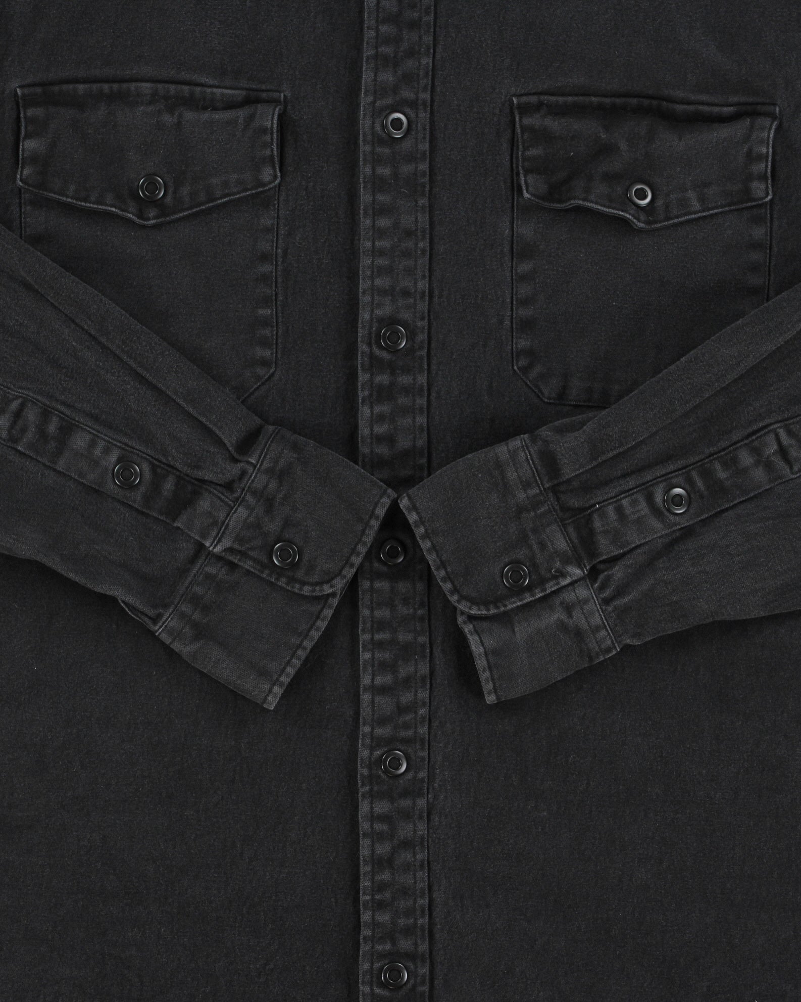 Vintage Stussy Black Denim Snap Button Long Sleeve Hooded Over Shirt - XL