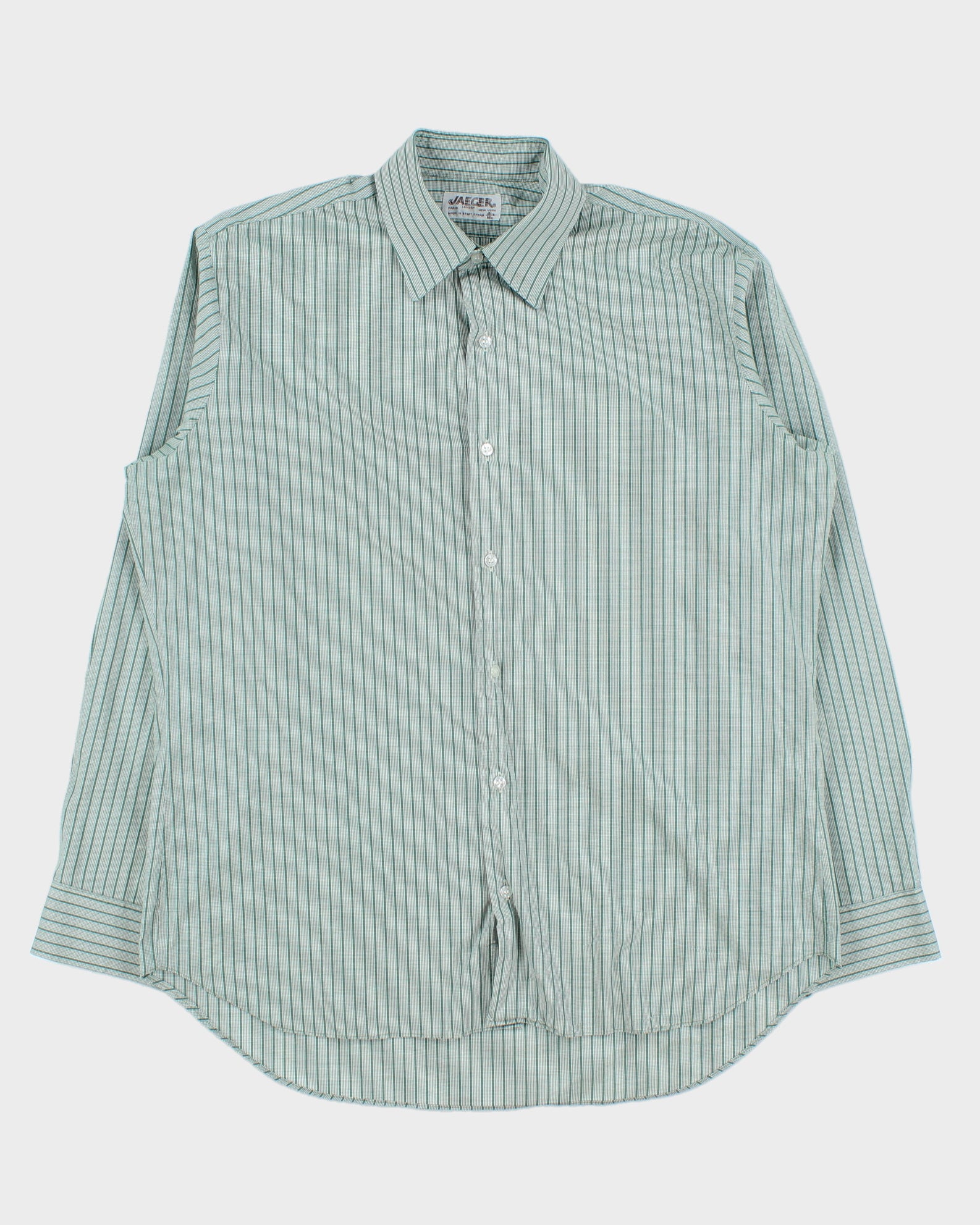 Vintage 1980s Jaeger Check Striped Made In Great Britain Long Sleeve Formal Shirt - L