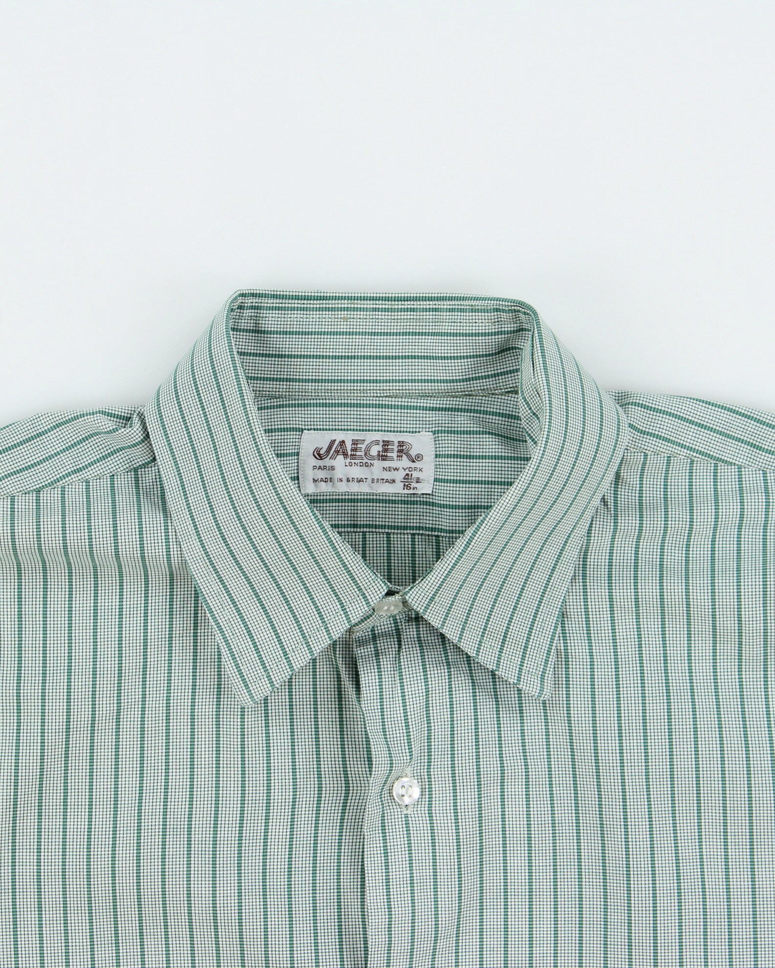 Vintage 1980s Jaeger Check Striped Made In Great Britain Long Sleeve Formal Shirt - L
