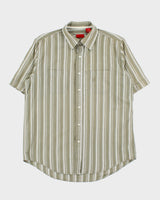 Vintage Y2K 00s IZOD Khaki Texture Striped Relaxed Fit Short Sleeve Pocket Shirt - M