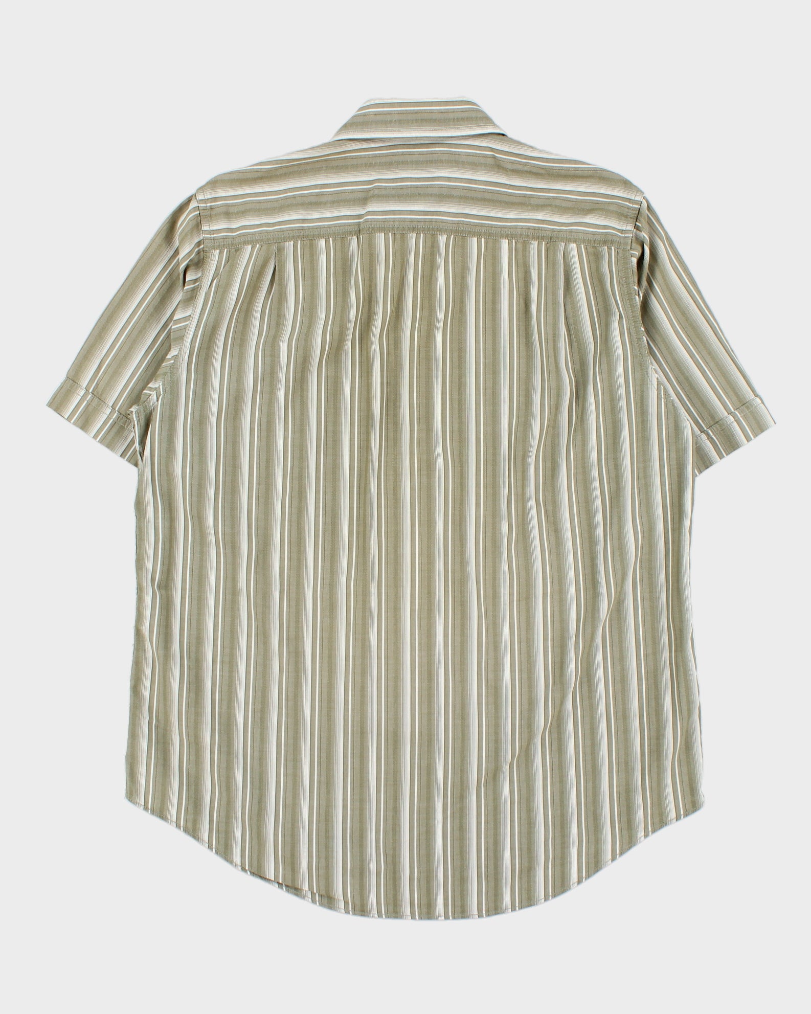 Vintage Y2K 00s IZOD Khaki Texture Striped Relaxed Fit Short Sleeve Pocket Shirt - M