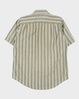 Vintage Y2K 00s IZOD Khaki Texture Striped Relaxed Fit Short Sleeve Pocket Shirt - M