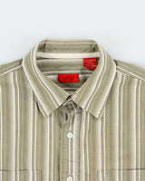Vintage Y2K 00s IZOD Khaki Texture Striped Relaxed Fit Short Sleeve Pocket Shirt - M