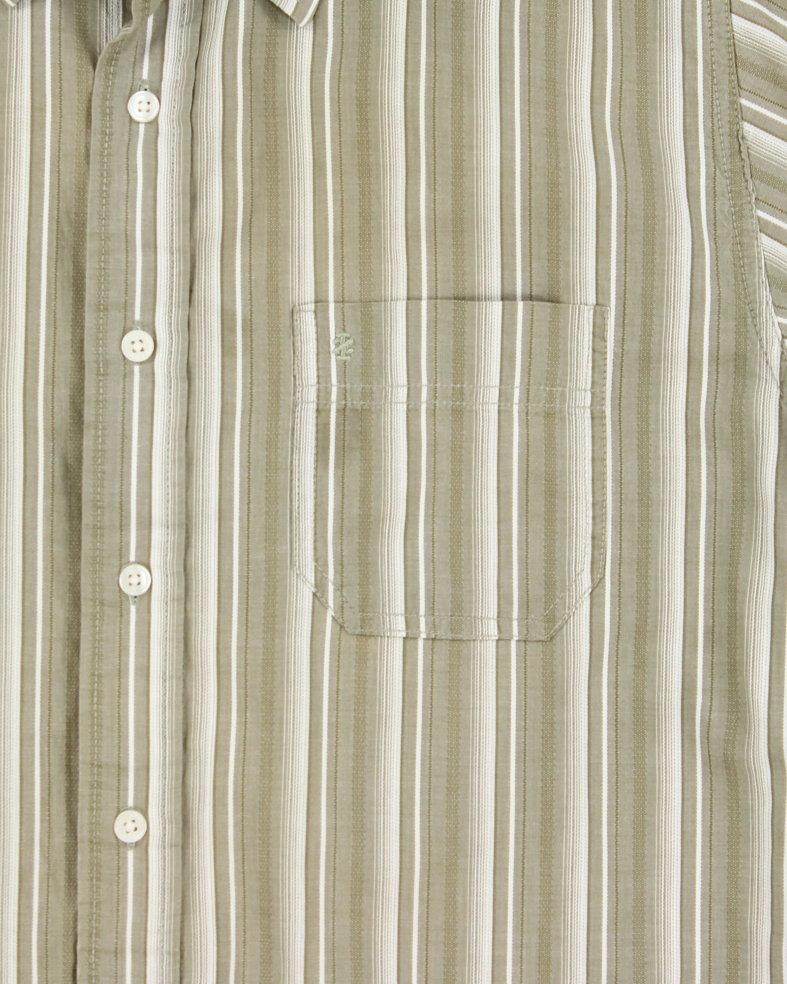 Vintage Y2K 00s IZOD Khaki Texture Striped Relaxed Fit Short Sleeve Pocket Shirt - M