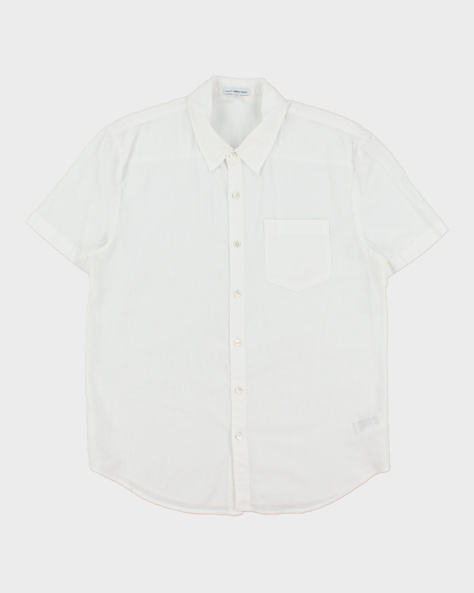 James Pearse Standard White Linen Look Relaxed Fit Short Sleeve Pocket Shirt - S