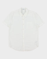 James Pearse Standard White Linen Look Relaxed Fit Short Sleeve Pocket Shirt - S